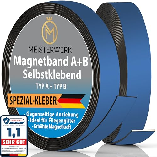 Meisterwerk A B Magnetband für Fliegengitter & Moskitonetze | Magnetband selbstklebend mit stärkstem Spezial Kleber für beste Klebekraft - Verbesserte gegenseitige Anziehung durch Anisotropic Material