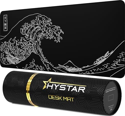 Hystar® Extended Gaming Mouse Pad | XXL 36 x 16 | 5mm Thick, Waterproof Surface, Smooth Polyester Fabric, and Natural Rubber Base | The Great Wave (Black)