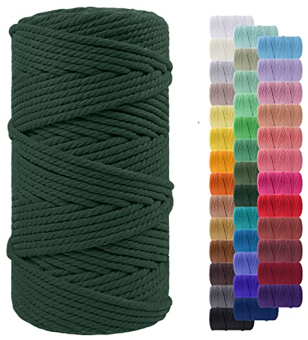 LEREATI Macrame Cord 5mm x 100m, Thick Macrame Rope Yarn Natural Cotton Cord, 4 Strand Twisted Colored String for Wall Hanging Plant Hanger DIY Crafts Boho Decor (Dark Green)