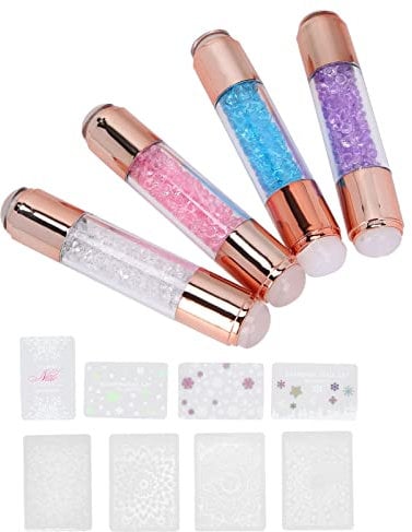 4Sets Nail Stamper, Manicure Art Stampers Silicone Stamp Pens Double Ended W/Nail Seal Plate for Home Nail Salon