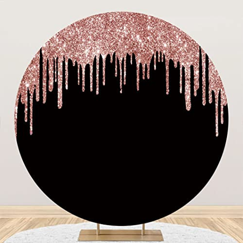 SDOTPMT Diametro 2m Rosa e nero Girare Sfondo Coperchio Elegante Rosa Scintillante Paillettes Luce stellare Fotografia Sfondo per Donna Femminile Compleanno Baby doccia Festa Cerchio Sfondo