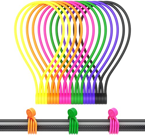 Magnetische Kabelbinder, Silikon, wiederverwendbar, magnetisch, für Kabel-Organizer und Bündelung, kann im Heimbüro, Schule, Outdoor verwendet werden (6 Farben, 12 Stück)