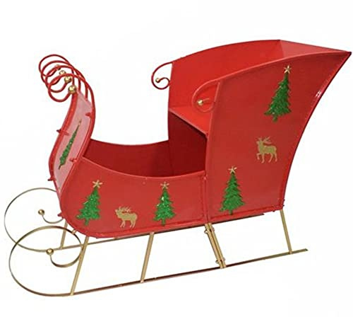 Slitta Rossa di Babbo Natale in Metallo Grande cm140x100x56 allestimento vetrine Decorazioni Natalizie mercatini