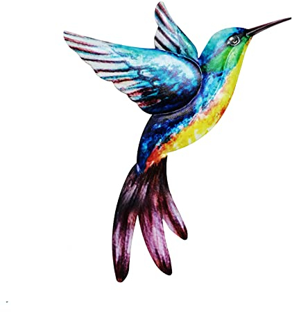 JAWSEU Metall Kolibri Wanddeko, Gartendeko Wand Deko, Metall Kolibri Wandkunst, Metall Vogel Deko, Bunte Kolibri Wanddekoration von Garten, Wandbehang Ornamente Für Innen Und Außen