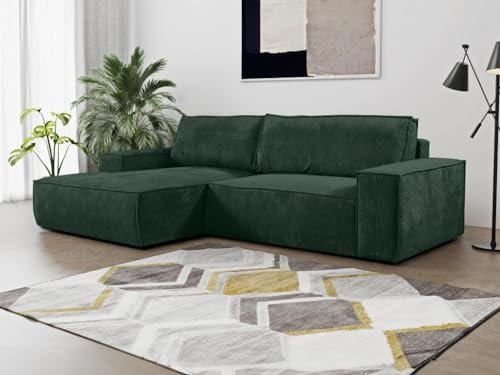Vente-unique Ecksofa mit Schlaffunktion - Ecke Links - Kord - Gr«¨n - Amelia von Pascal MORABITO