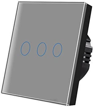 maxant Touch Light Switch, Tempered Glass Panel Light Switche with LED Indicator, Touch Sensitive Light Switch (3 gang Grey)