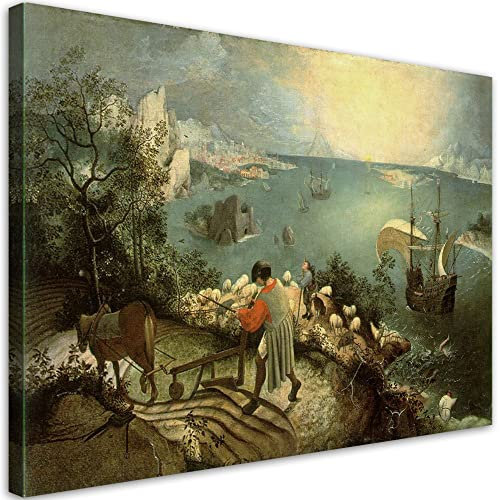 Feeby Bilder 45x30 cm Landschaft mit dem Fall des Ikarus - P. Bruegel 1 tlg Modern Vlies Wandbilder Leinwandbilder Bild auf Leinwand Kunstdruck Wohnzimmer Jungezimmer REPRODUKTION mehrfarbig