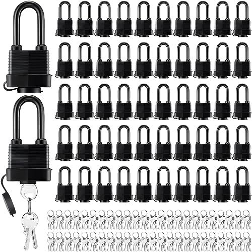 Hicarer 50 Stück wasserdichte Vorhängeschlösser gleichschließend breit lang Vorhängeschloss wetterfest Vorhängeschlösser mit Schlüssel 4,8 cm Outdoor Vorhängeschlösser für Haus, Garten, Garage,