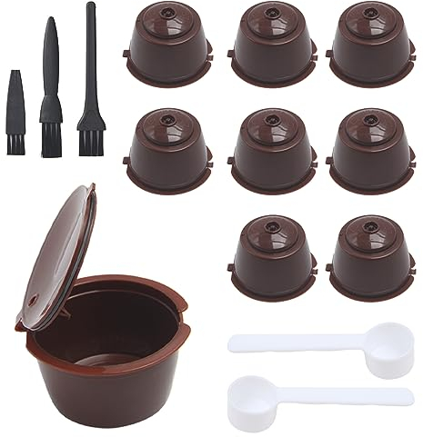 UTMACH 9 Pièces Dosettes de Café Réutilisables avec 2pcs Louche en Plastique et 3pcs Brosse de Nettoyage Réutilisable Café Capsule Pod Capsules Rechargeables à Cafe pour Machines Dolce Gusto