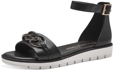 MARCO TOZZI Damen Sandalen mit Keilabsatz Hinten geschlossen Vegan, Schwarz (Schwarz), 36 EU