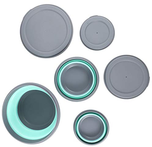 Ferleiss 3 Pcs/Set Bol Ensembles Silicone Pliant Boîte à Lunch Pliable Portable Silicone Pliant Bol Pliable Saladier avec Couvercle Bleu
