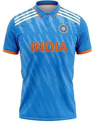 India ICC ODI T20 World Cup Cricket Fan-Trikot – personalisierbar mit Ihrem Namen – fortschrittliches 100% Dryfit-Polyester, Indien Blau Odi 2023, S