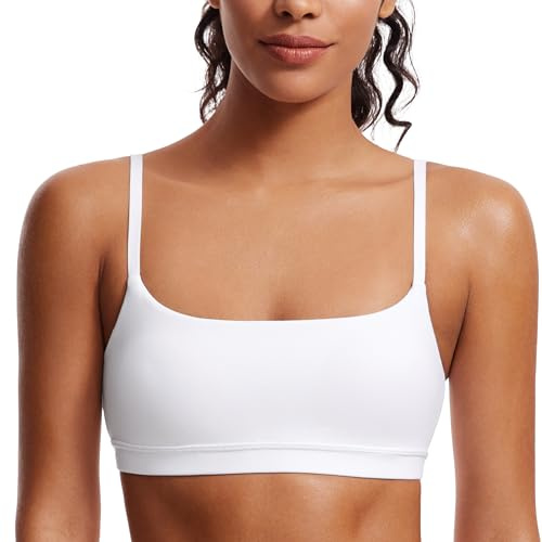 CRZ YOGA Butterluxe Rundhalsausschnitt Sport BHS | Leichter Halt, Herausnehmbare Pads, Yoga, Extrem Weich, U-Rücken, Verstellbare Spaghettiträger, für Damen