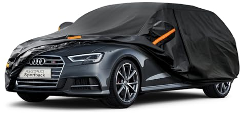 Kayme Autoplane Wasserdicht Atmungsaktiv für Audi A3 Hatchback (1996-2025), 7 Schichten Vollgarage Autoabdeckung für Regen Sonne Staub Schutz Verkratzt, Autoabdeckung mit Reflektierenden Streifen.