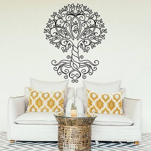Arbre de vie rond, motif grand arbre, décoration murale fond salon, stickers muraux sculptés 57x71cm