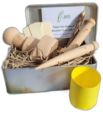 Paper Pot Maker Deluxe Gift Set | Seed Storage Tin, Dibber, Tamper, Wooden Labels and Twig Pencil | Make Free Biodegradable Seed Pots From Scrap Paper | Hand Packed UK | Perfect gardener gift
