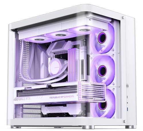 JONSBO TK-2 White ATX Mid-Tower Pc Case,Hyperboloid Glass Design, Separated Cabinet Structure, Al Alloy Shell Desktop Computer Case, Support BTF Motherboard/ATX Power supply/360 AIO,White