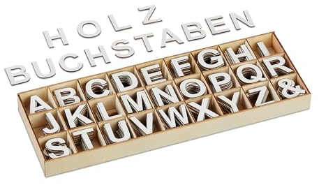 Relaxdays Holzbuchstaben Set, 324 TLG., Großbuchstaben A-Z, Und-Zeichen, 3 cm, kleine Buchstaben zum Basteln, Deko, weiß