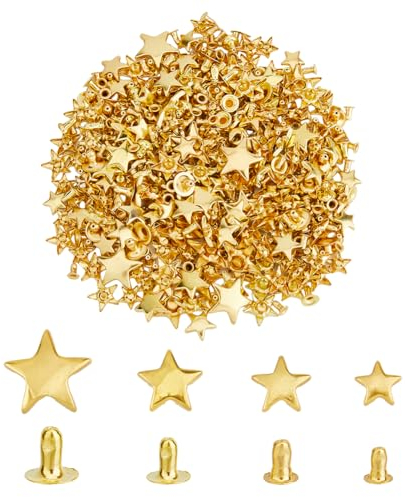 SUPERFINDINGS 230 juego de 4 tamaños En Forma de Estrella Remaches de Hierro para Ropa Kit de Remaches de Cuero Dorado Remaches Tubulares de Doble Tapa Tachuelas de Cuero para Manualidades