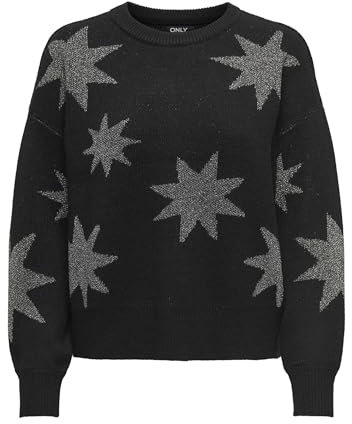 ONLY Damen Onlrosie Ls O-Neck KNT Pullover, Black/Pattern:Dull Silver Glitter, Large