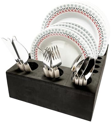 OLPRO Plate & Cutlery Holder – Organiser for 8 Plates with Slots for Small & Large Plates, Ideal for Camping, Motorhomes, Caravans, and Boats. Portable Dish Rack for Easy Storage.