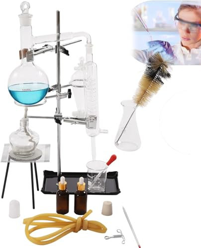 Kit De Distillation D'huiles Essentielles De 500 ML, Ensemble D'appareils De Distillation D'huiles Essentielles De Laboratoire, avec Lampe À Alcool De 150 ML, Bouteille D'huile Essentielle De 30 ML