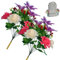 Hperu Flores Artificiales para Tumbas y Cementerio - 2 Paquetes de 17.3'' con 12 Rosas y Lirios - Flores de Seda para Memorial, Violeta