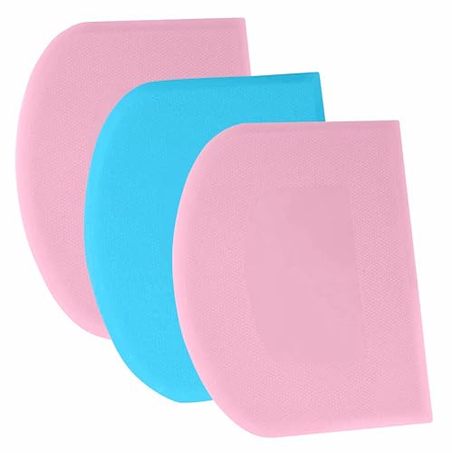 SURDOCA Dough Scraper Bench Scraper - 3P 4.7x3.7 Plastic Flexible Bowl Scraper, Sharp Edge & Angles Cake Scraper. Non-Slip Bakeware Decorating Tools Sculpting & Modeling Tools - Pink+Blue+Pink