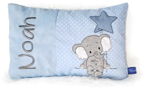 Personalisiertes Kissen zur Geburt und Taufe | Bestickt mit Namen und süßem Elefanten | Baumwolle… (20cm x 30cm, Elefant)