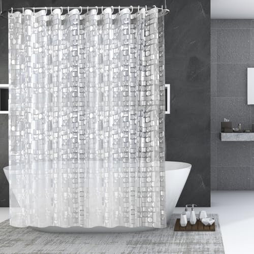 Badevorhang, 180x180cm Duschvorhang Durchsichtig, EVA Duschvorhang Anti Schimmel, Duschvorhang Wasserdicht, Duschvorhang 180x180 Mit 12 Ringen, Duschvorhänge Schimmelschutz 3D,für Dusche und Badewanne