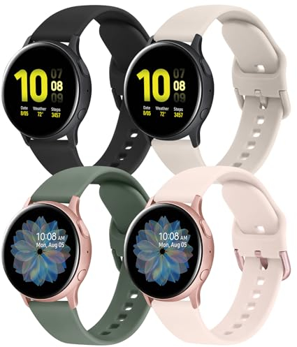 Amzpas Armband für Samsung Galaxy Watch Active 2 40mm 44mm Armband,4 Stück 20mm Neues Silikon Ersatzarmbänder für Samsung Galaxy Watch Active 40mm 44mm Damen Herren(Schwarz/Starlight/Grün/Rosa)