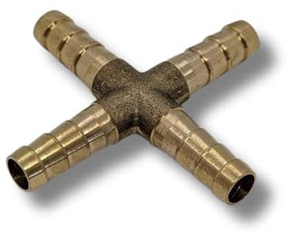Lumonic 5x I X-Schlauchverbinder I für 6mm (1/4) Schlauch I aus Messing I Kreuz-Verbinder I X-Stück I mit Dornenprofil I Druckluft & Wasser I für Werkstätten, Betriebe und Heimwerker