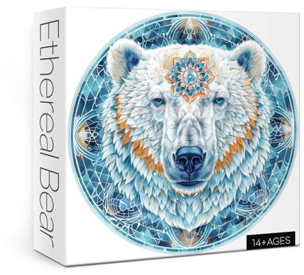 Mandala Polar Bear Puzzle for Adults 1000 Piece, Round Animal Shaped Jigsaw Puzzle, Nature Puzzles of Wildlife