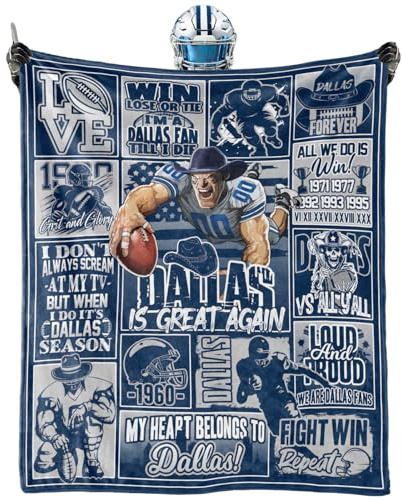 BTHRRW Dallas Plüsch-Fußballdecke, Fußballliebhaber, Fan, Geschenke für Männer und Frauen, Sport-Team, Farbstil, gemütliches Flanell-Sofa, Couch, 203,2 x 152,4 cm
