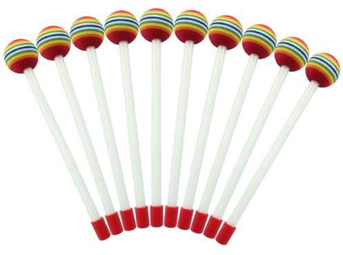 Dijedev 10 Stück Lollipop Filz-Drumstick, 21,1 cm Paukenschlägel, weicher Schaumstoffkopf, Percussion-Sticks, Regenbogen-Kunststoff-Drumsticks, Hand-Percussion-Spielzeug für Erwachsene,