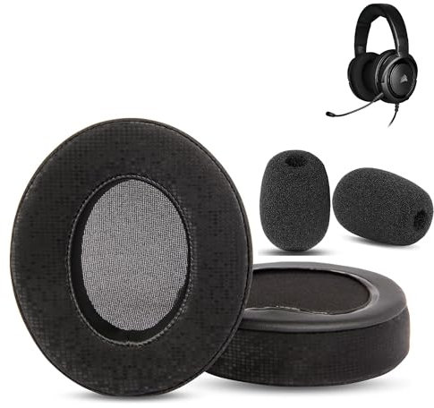 XRHTONG Cuscinetti di ricambio Prime Compatibili con cuffie Corsair HS35 HS45 Stereo Gaming Cuscinetti per cuffie (Pelle proteica/Schiuma memory)