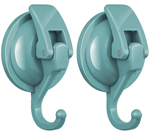 SOCONT Heavy Duty Vacuum Suction Cup Hooks, Lake Blue Plated Polished Super Suction for Kitchen Bathroom, 2 Pack