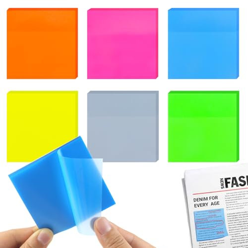 Hmfmdy Transparente Farbige Haftnotizen,300 Blätter Transparent Sticky Notes Set, Klebezettel zum Beschriften, Bunte Quadratische Selbstklebende Haftnotizzettel für Schule Büro Zuhause Sitzung - A