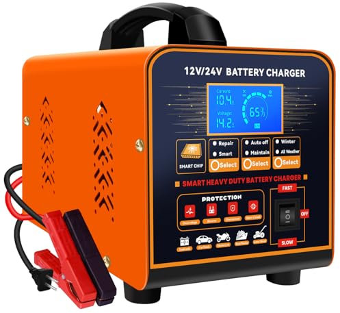 SolaMr 12V/24V Chargeur Batterie Voitures, Maintien de Charge Batterie Automatique Intelligent, 0-20A écran LCD Chargeur Batterie avec Réparation, Mode Hiver, pour AGM Voiture Camion Moto