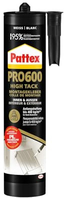 Pattex PRO 600 High Tack Montagekleber, FlexTec-Technologie, Weiß, 440g | Anfangshaftung bis 400kg/m², wasserfest, UV- und witterungsbeständig, lösemittelfrei, -30°C bis +80°C