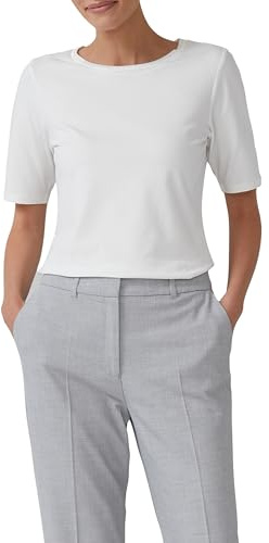 s.Oliver Damen T-Shirt aus Baumwollmix mit Satindetail Am Ausschnitt T-Shirt