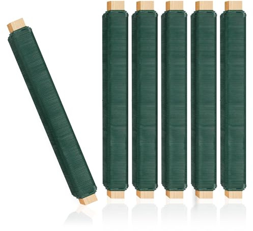 Blumendraht Basteldraht Grün 6er Pack, 0,70mm X 35M Bindedraht, Wickeldraht lose auf Holzwickel zur Befestigung von Blumen und Pflanzen, stabil und vielseitig