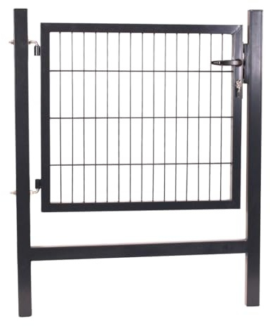 Galaflor - Gartentor Anthrazit RAL 7016 - Vormontierte Zauntür 100x120cm | Einflügelige 6/5/6 Doppelstabmatten-Gartentür mit 50x200mm Maschung - Inklusive Schloss, 3 Schlüssel, Klinke und Pfosten