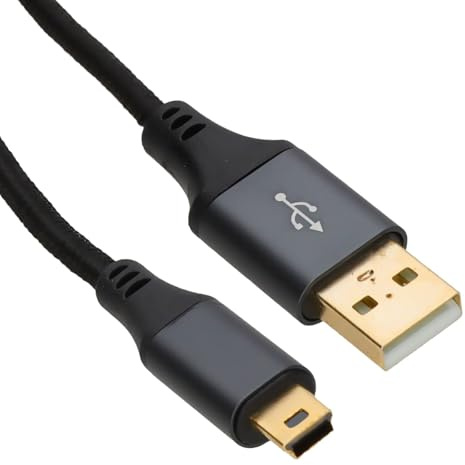 kenable USB 2.0 Cable A to Mini-B 5 Pin Braided Lead for Sat Nav Camera PS3 Controller Data Sync & Charging 24AWG Gold Plated 2m
