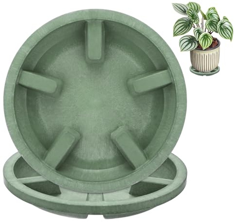 M METERXITY 2-Pack Plant Saucers, 5 Inch 12.6cm OD Anti-Rot Root Resin Flower Pot Plant Saucers for Indoor/Outdoor, Flowerpot Drip Tray [3.7 Inch ID, Green]