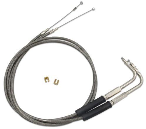 BUBEFSKD Stainless Steel Idle Cable Motorcycle 42'' Throttle And Idle Cable Set With 90° Elbow Fitting For FXST FLST FLT Stainless Steel Motorcycle Cables
