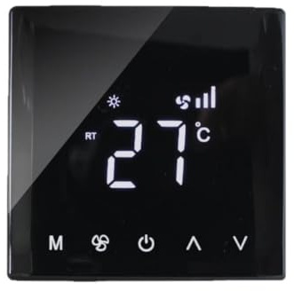 Touch Screen Room Thermostat with Programmable Timer and Curved LCD Display for Underfloor and Central Heating Systems, Black