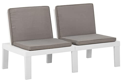 IBUQDDV Gartenbank mit gepolsterten Auflagen aus Kunststoff in Weiß, Bequeme Sitzbank für Terrasse und Garten, robuste Freizeitmöbel mit abnehmbaren Bezügen, wetterfeste Lounge-Bank.