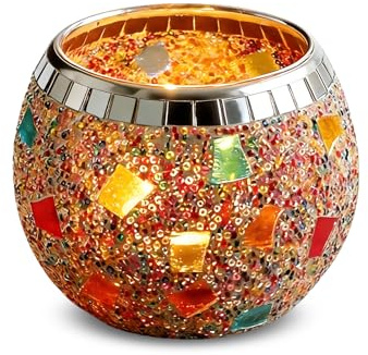 Mosaik Glas Kerzenhalter, Glas Teelichtgläser, Kerzenständer, Orange/Rot | Vintage Crack Stil, 10,3 x 8 cm, Romantischer Votivkerzenhalter für Zuhause, Hochzeit, Geburtstag und Weihnachten