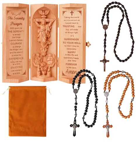 ZYDYRX Jesus-Figur aus Buchenholz Dreifach Öffnende Schachtel Massivholz | Möbelornament Leichte Tragbare Dekoration für Katholische Kommunion Taufe Messe